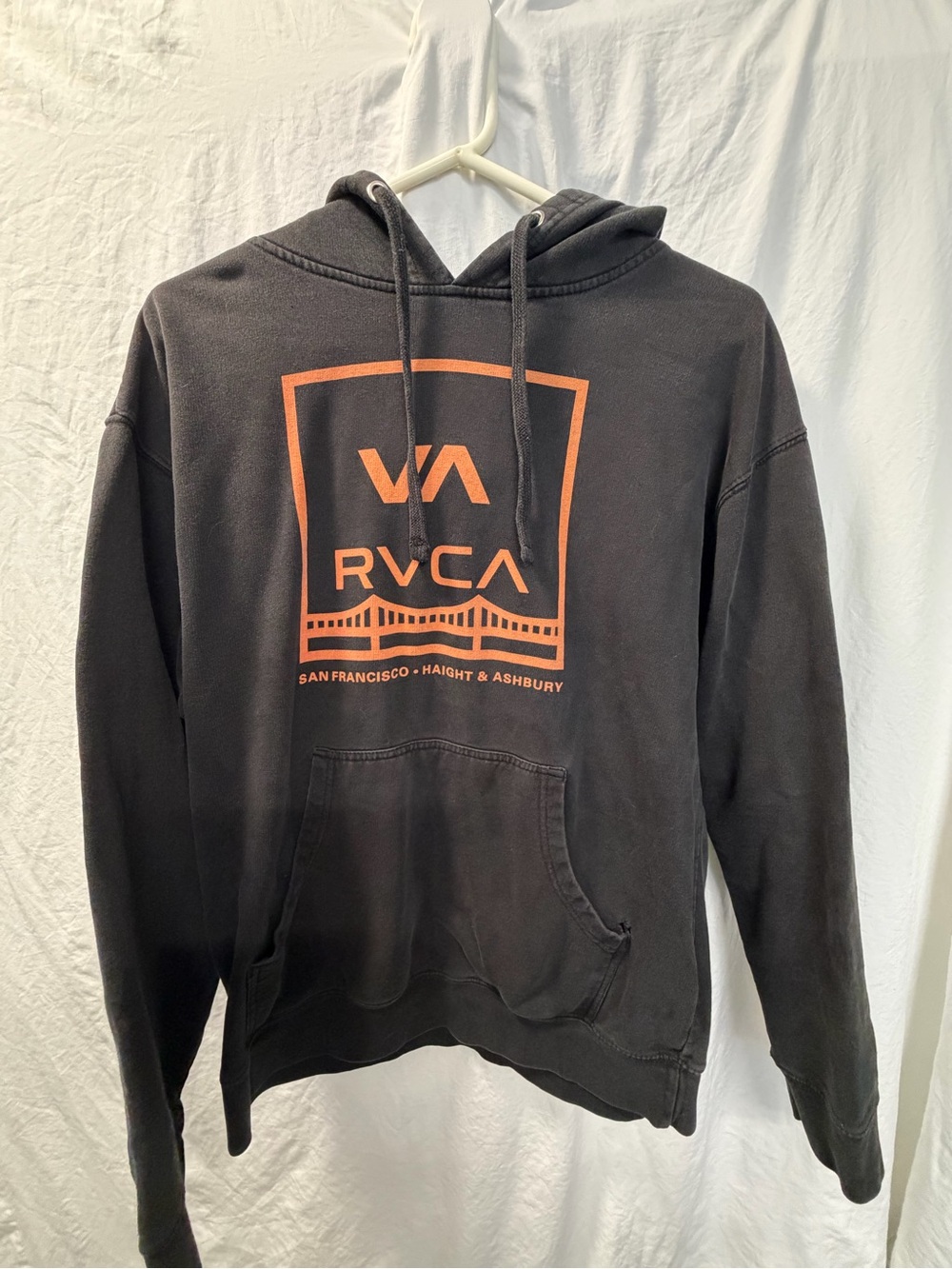 RVCA Black Pullover Hoodie with Orange Graphic
